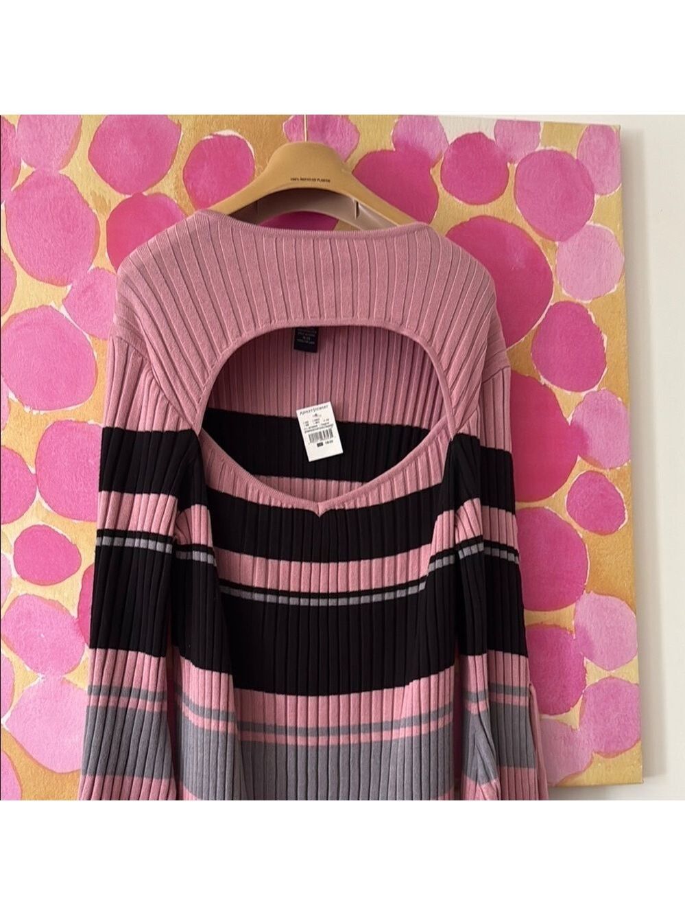 Ashley Stewart Pink and Black Striped Long Sleeve Dress - Picture 4 of 5